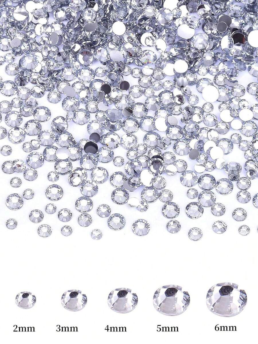 2000/800/400颗/包 树脂水钻，2mm-6mm 透明平底美甲水钻，适用于DIY手工、美甲、手机壳、鞋子、衣服、工艺装饰、美甲宝石、美甲用品、美甲饰品