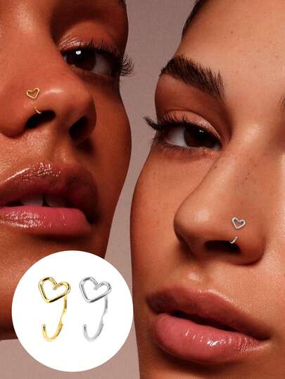 S925 Sterling Silver Nose Studs 14K Hypoallergenic L Shaped Heart Nose Rings For Women Men Nose Piercings Jewelry