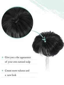 Natural Black Short Hair Topper With Bangs Relaxed Pixie Cut Clip In Hair Topper For Women With Thinning Hair Synthetic Hair Top Hairpieces