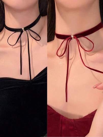 1 Stück Samt-Schleifen-Choker-Kette, süße schwarze Schleifenkrawatte - zeitloses elegantes Retro-Design, ultra-einfach aber schicker Stil, vielseitiges Accessoire für verschiedene Gelegenheiten - exklusiv für Frauen entworfen, perfektes Geschenk zum Valentinstag, für Mütter, Muttertag