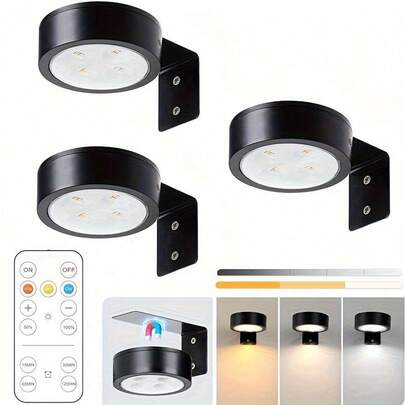 3-Battery Powered Painting Light With Magnetic Drawing Light, 3 Lighting Modes, Designed For Remote Control And Timed Art Display, Suitable For Portrait Frames, Adjustable Wireless Wall Lamp In Black
