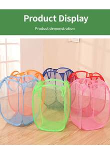 1 件可折叠玩具和娃娃收纳箱、毛绒玩具收纳篮、玩具收纳、透气洗衣容器、玩具和杂物收纳盒、带手柄的大型弹出式洗衣篮、浴室收纳盒、收纳篮、可折叠洗衣篮，适合返校使用 - 彩色 - 查看 9