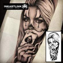 INKARTLINK 非永久性纹身，神话小丑面具女人纹身贴纸，临时个性化纹身贴纸，逼真的半永久性纹身，夏季防水防汗手臂纹身，持续 1-2 周，植物小众女性身体贴纸 - 黑色 - 查看 3