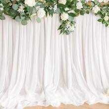 6ft/9ft Polyester Sheer Curtain 1pc Set, Wedding Sign-In Table Cloth, Romantic Elegant Table Skirt, Wedding Party Hotel Kitchen Outdoor Event Decor, Food Photography Backdrop, Birthday Party, Valentine's Day, Christmas, Thanksgiving - White - View 10