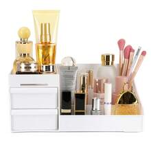 简约白色化妆品收纳盒，化妆品收纳盒，化妆品展示盒，化妆品收纳托盘架，珠宝收纳盒，适用于梳妆台、卧室、浴室