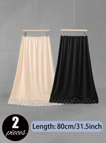 3 Pieces/2 Pieces/1 Piece, Multi Specification, Multi-Color, Solid Color, Spring And Summer Styles, Anti Transparency And Anti Light Medium Long Skirt, Inner Lining Skirt, Lace Bottom, Anti-Static Skirt, Elastic Waistband Suitable For Slightly Overweight Girls, Suitable For Daily Wear Summer, School Fall, Autumn, Halloween