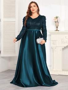 hezixi High Quality Elastic Sequin V-Neck Cover Sleeves With Slim Fit And Fishtail Hem Design, Plus Size Featuring A Elegant And Luxurious Long Dress For Women,Making Women Younger And More Charming,Suitable For Various Parties, Graduations, Weddings, Events And Various Banquets And Dancing Parties,Formal Ball Gown For Women (Deluxe Edition)