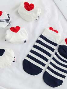 5 Pairs Heart Shaped Design Women Short Socks, And Sweet New Boat Socks For Spring, Summer, And Autumn - Multicolor - View 4