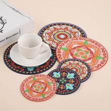 6pcs/Set Bohemian Soft Silicone Cup Coasters, Dining Table Heat Insulation Non-Slip Mats, Coffee Tea Cup Placemats