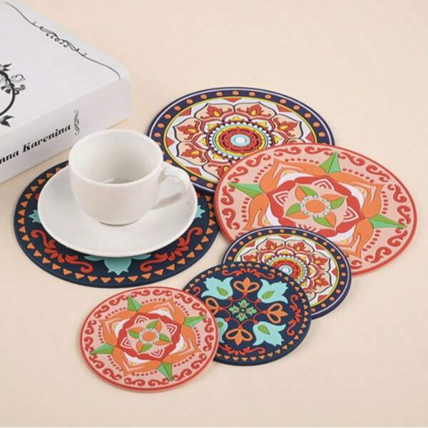 6 Stücke/Set Boho Soft Silikon Untersetzer, Tischsets Wärmedämmung rutschfeste Matten für Kaffee- und Teetassen