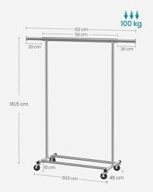 Burro Ropa con Ruedas, Perchero Burro Extensible con Carga Pesada, Capacidad de Carga Máx. de 100 kg, Fácil de Montar, Portátil, Plata - Plateado - Ver 5