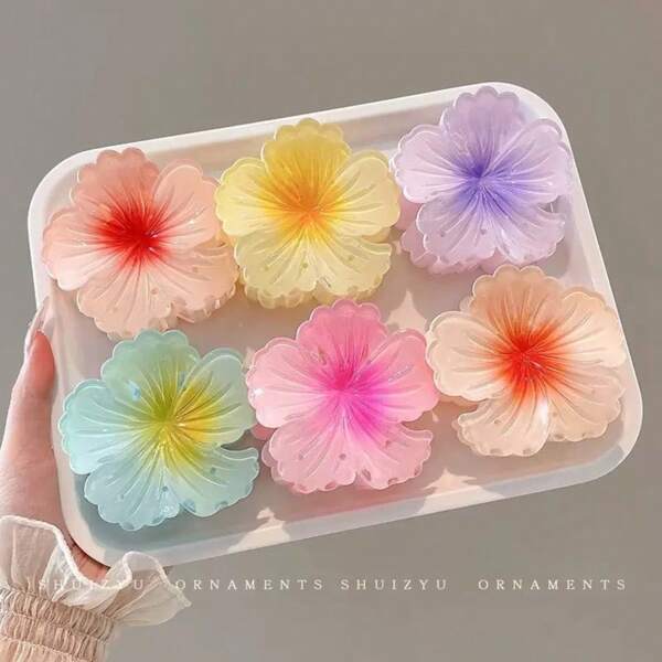 Set de 6 piezas/1 pieza de horquillas para el cabello con flores grandes y elegantes de tipo Margarita en un degradado de color Dopamina, accesorio de cabello bohemio y dulce para el diario, vacaciones y fiestas, regalo (color aleatorio)