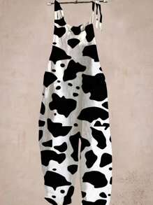 Women's Casual Cow Print Sleeveless Jumpsuit, Summer