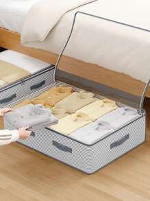 1PC Perspective Style Bed Bottom Storage Bag, Miscellaneous Classification Storage Bag, Cabinet Top Quilt Storage Bag, Bed Bottom Clothing Storage Bag, Bed Bottom Toy Storage Bag, Puncture Resistant And Wear-Resistant, Two-Way Alloy Zipper, Foldable Design, Widened Handle, Suitable For Home Miscellaneous Storage Classification, Space Management Storage, Portable Storage For Travel