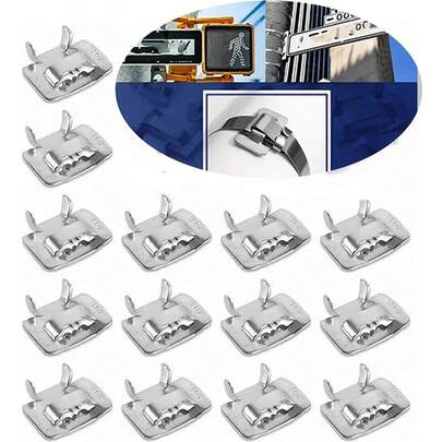 100 hebillas de acero inoxidable 304 para flejado de 3/4, adecuadas para usar como abrazaderas de tubería para asegurar tuberías