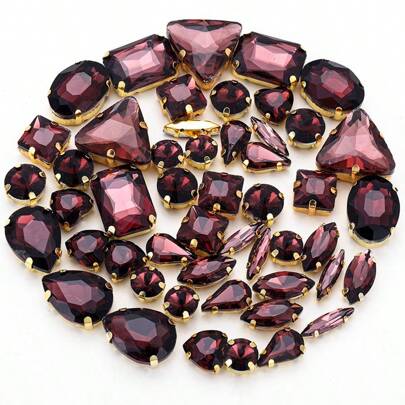 50 piezas/paquete Cristales de Rhinestone dorados para coser, gemas de cristal de metal de formas mixtas para coser