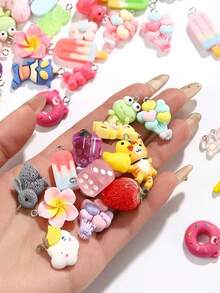 10/30/50pcs Random Resin Accessories Set (No Duplicate Style), Creative And Cute Cartoon DIY Decorations, Multiple Colors, Styles And Designs, The More Quantity The More Varied Styles, Can Be Used As Keychain, Necklace, Bracelet, Dust Plug And Other Pendant Decorations, Great Small Christmas Gift Ideas Bag Accessories Lanyards With Id Holder Car Accessories Bag Charms