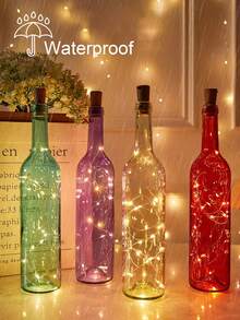1pc/5pcs 6.6ft 20LED Solar Powered Wine Bottle Lights, Cork Shaped Fairy Lights, ABS Material, Wreath Christmas Lights, Copper Wire Home Decor Lights, Suitable For Home, Holiday, Party, Garden Decor, Warm White/White/Color - Consumables - Multicolor - View 3