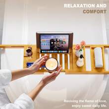 Adjustable Bamboo Bath Tray Table – Luxury Wooden Tub Caddy With Expandable Sides For Wine, Books, Candles & Spa Essentials