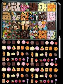 1Box Random Mixed ABS Cartoon Chocolate Chip Cookies Nail Charms, Bread, Ice Cream, Strawberries, Mushrooms,3D Cute Simulated Desserts ,Personalized Nail Art Accessories DIY - Nhiều màu - Xem 2