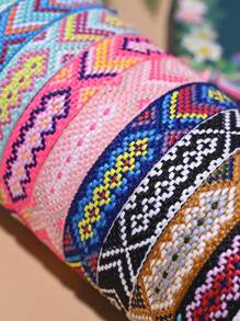 Pulseira da amizade com 12 peças, estilo boho boêmio, feita à mão, ajustável, com pingentes, para meninas, joias