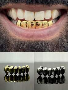 1 件光滑嘻哈风格多色 6 齿抛光金属牙套，男女通用，适合派对、万圣节和日常佩戴