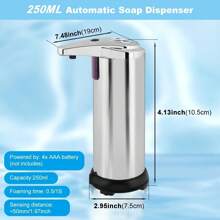 Automatic Countertop Sensor Soap Dispenser, Non-Contact Motion Sensor Soap Dispenser With Upgraded Waterproof Base, Suitable For Bathrooms, Restaurants, Kitchens (Silver)