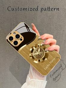 1pc Customizable Name Letter Lucky Horse Pattern High Definition Golden Glass Phone Case, Compatible With Apple 17 Pro Max/16 Pro Max/15/14 Plus/13 Pro/12 Pro Max/11/Xs Max/8 Plus, Galaxy S24 Ultra/S25 Ultra, Fashionable, Colorful, Cute, Fun, Minimalist, Matching Phone Case - Multicolor - View 2