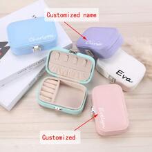 1 pieza Caja de joyería personalizada de color macaron, de gran capacidad, unicolor, portátil para viajes, para almacenamiento de anillos y collares, regalo de moda y romántico para el Día de la Madre, Día de San Valentín, personalizado, caja multifuncional para organizar maquillaje y joyería.