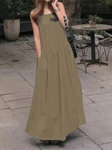 Spring And Summer Casual Round Neck Sleeveless Loose Solid Color Vest Long Full Skirt Dress, Long-Sleeved Cardigan, Fashion Contrast, Coat, Back-To-School Clothing, American Long Shirt, Teacher Clothing, Commuting, Minimalism, Office Wear, Retro, Simple, French Style, Autumn Tops Old Style, Warm, Teacher Sweater, V-Neck, Long Sleeves, Women's Casual Long-Sleeved Tops, Dating, Beach