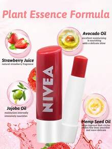 NIVEA 草莓亮泽润唇膏，滋润滋养，预防唇部干裂，修护唇纹，散发草莓香气，丝滑柔润，小巧便携，天然成分，持久保护，适合敏感肌肤，增强唇部弹性，软化死皮，改善唇色，适合所有肤质，滋润干燥双唇，孕妇适用，日常护理，户外活动，办公使用。 - 草莓 - 查看 4
