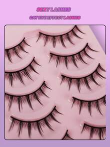 5对卡通动漫假睫毛，自然逼真，仿貂毛，轻盈蓬松，3D浓密，韩日风cosplay假睫毛，条状假睫毛 - 黑色 - 查看 4