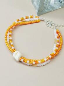 1pc Multi-Color Beaded Bracelet, Simple Beach Style Women Bracelet