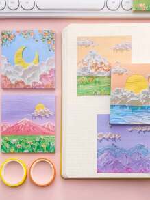 80pcs/160pcs/320pcs Landscape Oil Painting Sticky Notes, (80pcs/Pack) Random Styles, Cute Cartoon Sticky Notes For Memo, Teacher Rewards, Student Gifts, Portable High-Quality Sticky Notes For Office, Home, School, Multi-Styles, Christmas Gifts School Supplies, Back To School