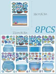 8片梦幻鱼缸拼图贴纸，适用于笔记本电脑、手册、滑板、收纳架、盒子、手机壳等。