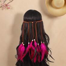 1pc Woven Rope, Wooden Bead & Feather Headband, Handmade Bohemian Style, Suitable For Festivals And Parties Halloween - Multicolor - View 8