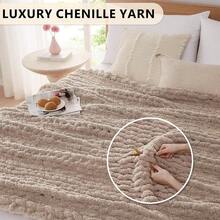 Chunky Knit Blanket - Soft Chenille Yarn Throws 40x50: Handmade Thick Cable Crochet Blanket - Large Chunky Yarn Rope Knot Throw For Couch, Sofa, Bed Home Decor - Light Taupe - 查看 3