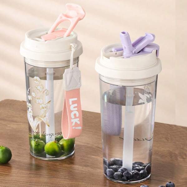 1PC Plastic Straw Water Cup, Sports Water Cup, Coffee Cup, Portable Water Bottle, Household Drinking Utensils 550ml (Note: Plastic Products May Have Slight Scratches)