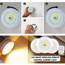 1 peça 6/3 Luzes LED sem fio inteligentes para armários, luzes noturnas COB, 3 pilhas AAA, alimentadas por controle remoto (controle remoto sem bateria) - muito adequadas para uso em guarda-roupas, cozinhas e outros cenários