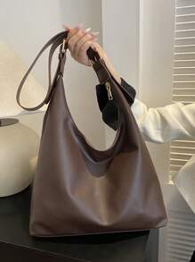 Bolso de hombro vintage de gran capacidad y unicolor suave para mujer, versátil bolso bandolera con asa, bolso de hombro Hobo de gran capacidad, bolso bandolera casual para el trabajo