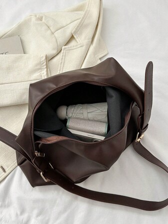 复古大容量柔软纯色女士单肩包，百搭斜挎包手柄女士流浪汉单肩包大容量吊带斜挎包手提包休闲工作包（颜色和图片可能略有不同）