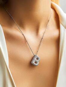 1個時尚氣泡啟發的立體氧化鋯氣球和字母吊墜，豐滿的26個字母頸鏈適用於女性 - XT-394 - 查看 11