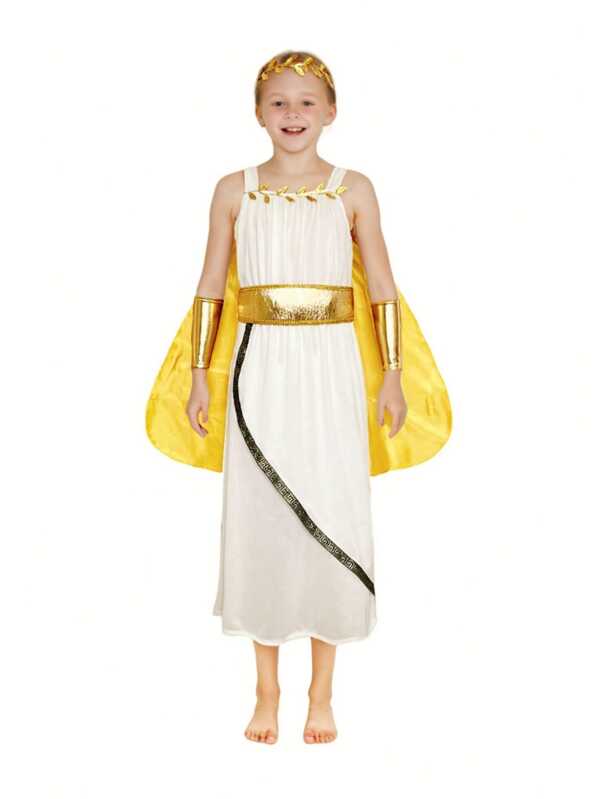Set da 3 pezzi costume da dea greca per ragazze, include abito, copricapo, cintura, adatto per carnevale, Ognissanti, spettacoli, feste di compleanno e varie occasioni