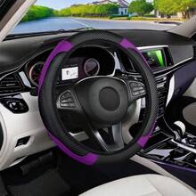 Da nhân tạo dập nổi ba chiều - Xe không có vành trong Vỏ vô lăng ô tô cho xe 14,5-15 inch - Màu tím - Xem 4