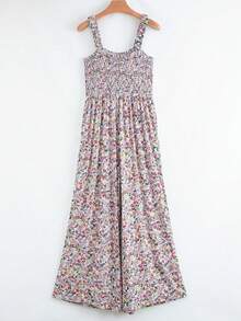 Acelitt 波西米亚风印花方领系带阔腿连体裤，夏季休闲度假 - 彩色 - 查看 4