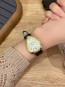 1pc Triangle Watch Gold Dial Brown/Black Strap Simple Quartz Movement Watch Suitable For Daily Decoration - one-size - View 8