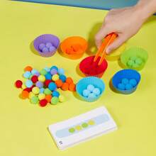 1 Set Pom Pom Sorting Tubes Color Matching Toys, Children Colorful Plush Ball Card Pairing Educational Toys, Color Recognition, Focus, Fine Motor Skills Development - Multicolor - View 8