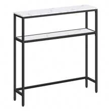 Konsolentisch, schmaler Sofatisch mit 2 Ablagen, 20 x 80 x 80 cm, Flurtisch, 2 Ebenen, für Flur, Wohnzimmer, Schlafzimmer, marmorweiß-tintenschwarz