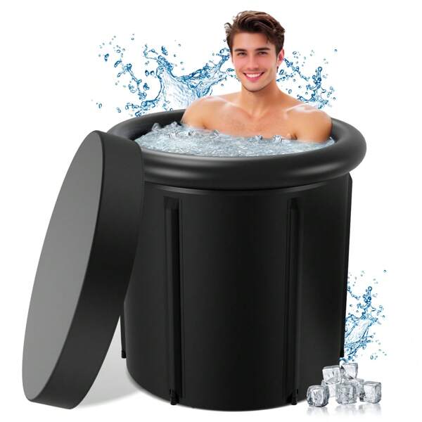 Lospitch Vasca da bagno ghiacciata da 80 cm: vasca da bagno pieghevole da 390 l con coperchio - Vasca da bagno ghiacciata per la casa, set per terapia del freddo con 5 strati isolanti - Vasca da bagno ghiacciata mobile per atleti all'aperto - Set completo per vasca da bagno ghiacciata