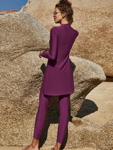 VFJ 女士泳衣两件套全包覆防晒衣伊斯兰布基尼泳装运动泳衣长款沙滩度假夏季 - 中紫紅色 - 查看 4